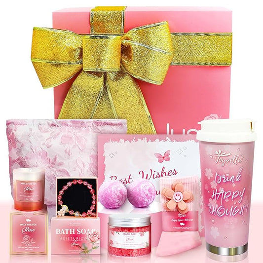Birthday Gift for Women Spa Gift Set - Unique Get Well Soon Gifts for Women, Relaxing Self Care Package for Her, Christmas Gifts for Mom, Wife, Sister, Friend, Female Coworker (Rose)