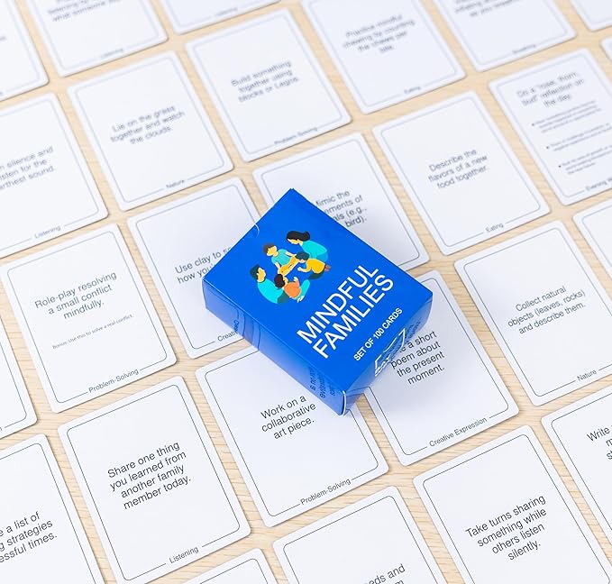 100 Mindful Families Conversation Cards – Mindfulness, Gratitude & Breathing Prompts for Self Care at Home, Travel & Therapy