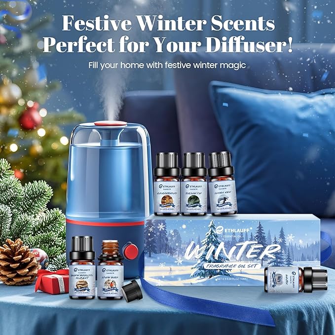 Essential Oils Set, Winter, Warm Woollen Blanket, Balsam Fir, Snow Walk, Sleigh Ride, Gingerbread