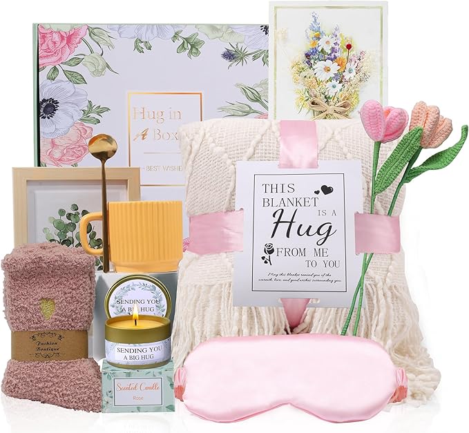 Get Well Soon Gifts for Women Sympathy Gift Baskets Thinking of You Self Care Package Feel Better After Surgery Gifts Tassel Blanket Appreciated Birthday Gifts for Women Sister Friend Mom Daughter