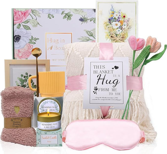 Get Well Soon Gifts for Women Sympathy Gift Baskets Thinking of You Self Care Package Feel Better After Surgery Gifts Tassel Blanket Appreciated Birthday Gifts for Women Sister Friend Mom Daughter