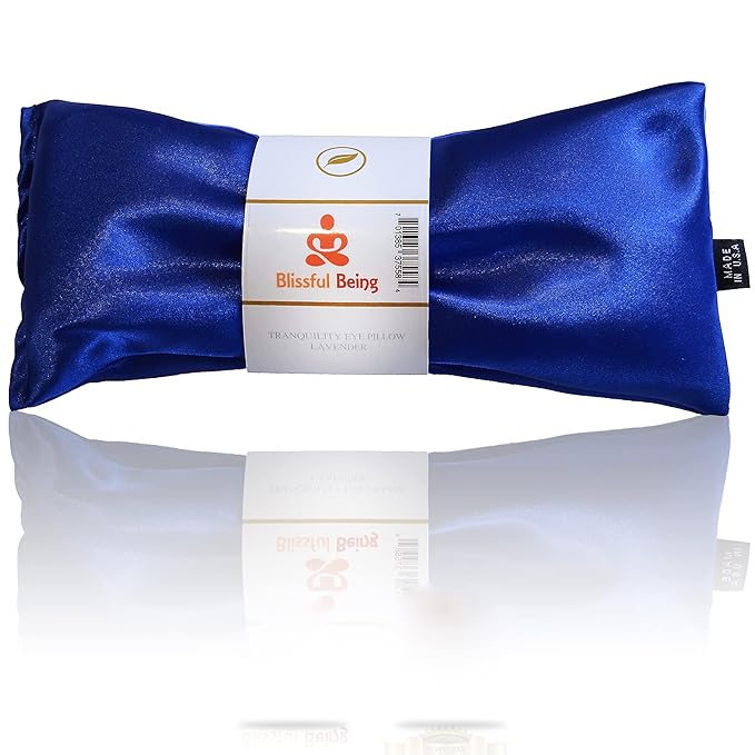 Lavender Eye Pillow - Hot or Cold Weighted Satin Eye Mask perfect for Sleeping, Yoga, Meditation - Gifts for Women, Birthday, Teachers - Natural Herbal Relaxation (Sapphire)