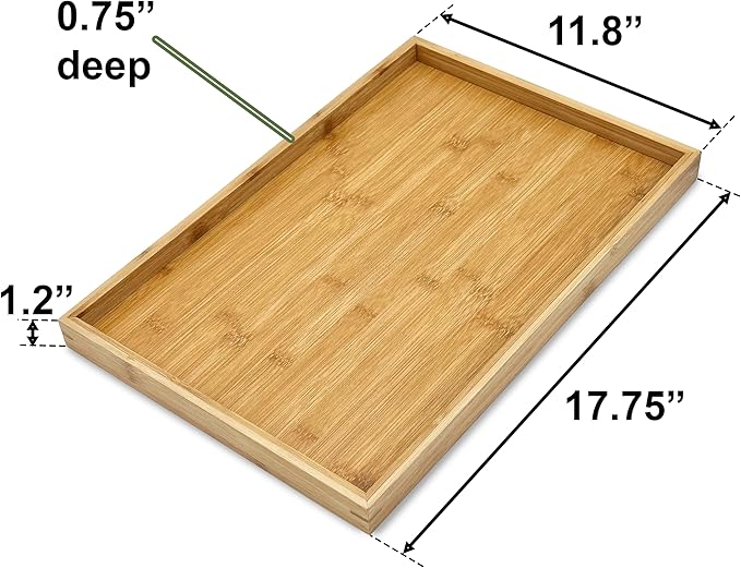 Bam & Boo Natural Bamboo Serving Tray Modern Rectangular (Bamboo, 17.75” x 11.8" x 1.2") for Food, Drinks, Decor, Vanity in Home, Kitchen, Bathroom, Coffee Table, Bed
