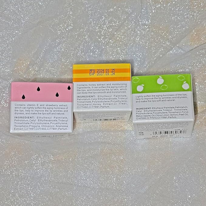 3 Packs Fruit Lip Balm, Moisturizing & Smoothing Lip, Hydrate Repair Prevent Dry Cracked Lip Sleeping Lip Mask, Effective Reduces Lip Lines Lip Care (Honey & Strawberry & Apple)