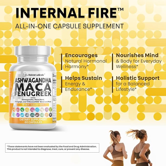 Clean Nutraceuticals Ashwagandha Maca Root Fenugreek Supplement with Tongkat Ali Ginseng - Assists with Stress, Mood & Thyroid - Ashwagandha Capsules Fenugreek Caps - 1 Pack