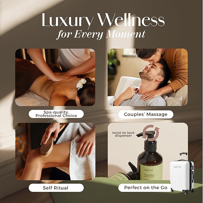 AiROM Lemongrass & Eucalyptus Massage Oil for Massage Therapy – Thai Spa Ritual - Scented Body Oil for Women – Hypoallergenic, Relaxing Aromatherapy, Non-Greasy, Nut-Free - 6.4 fl oz