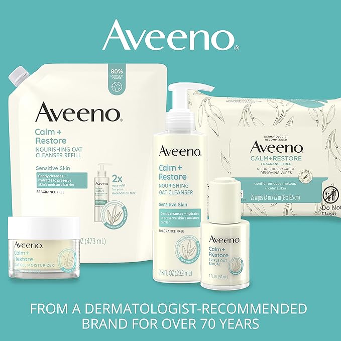 Aveeno Calm + Restore Facial Moisturizer Face Cream for Redness Relief, Non-Comedogenic, Ceramide & Vitamin B5, Hydrating for Dry, Sensitive Skin, Hypoallergenic, Fragrance-Free, 1.7 oz