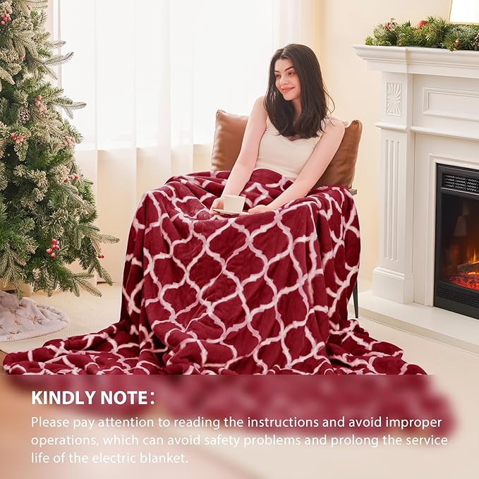 Homemate Heated Blanket Electric Throw - 50“x60“ Heating Blanket with 10 Fast Heat Levels 8 Hours Auto Off Soft Cozy Flannel Over-Heated Protection ETL Certification Keep Warming in Home