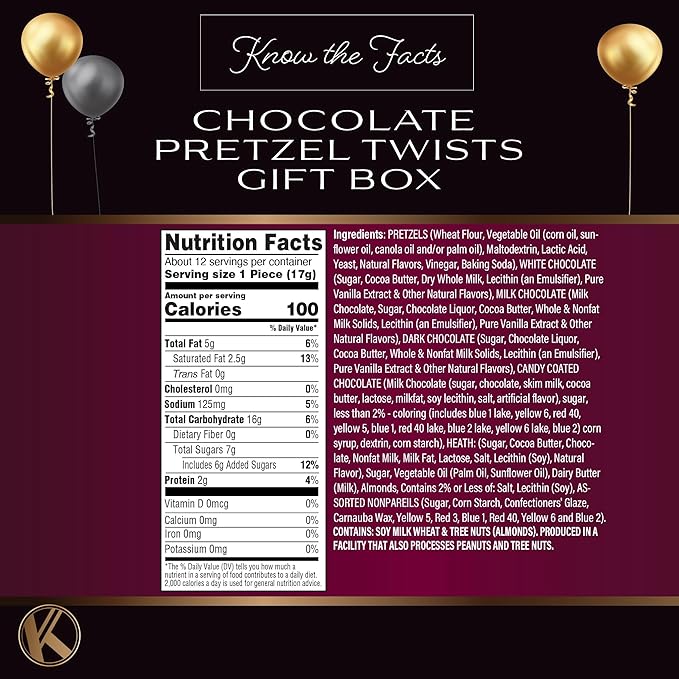 KREMERY Creamy Chocolate Cravings - Birthday Treats, Chocolate Covered Pretzel Twists Gift Basket, in Sectional Gift Box + Greeting Card (12 Pretzels, Assorted Sweet Toppings) Food Assortments