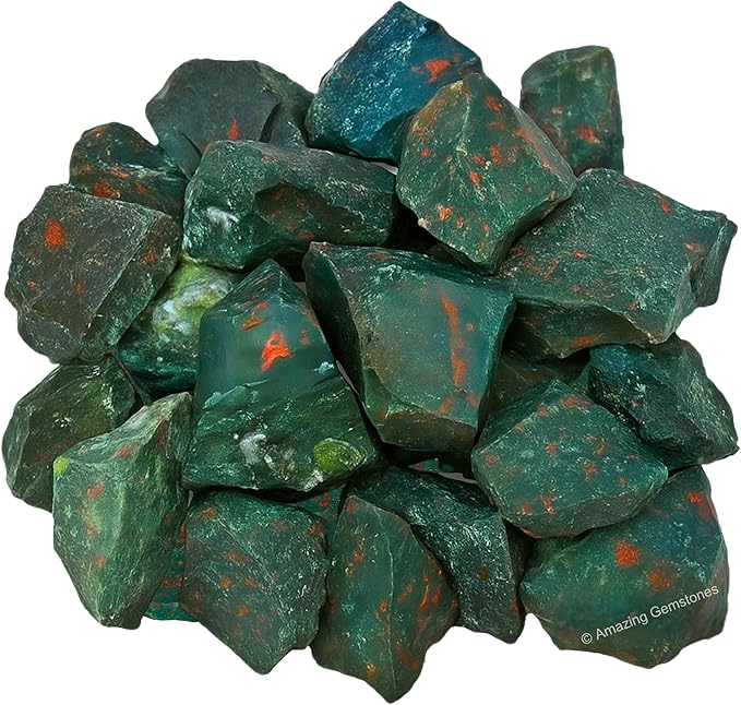 Amazing Gemstone Bloodstone Raw Crystals and Healing Stones, Natural Rocks for Tumbling and DIY Raw Stones and Crystals (5 Pieces)