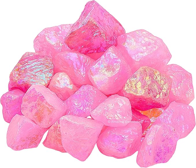 Amazing Gemstone Angel Aura Rose Quartz Raw Crystals and Healing Stones, Natural Rocks for Tumbling - DIY Raw Stones and Crystals, 2 Pieces