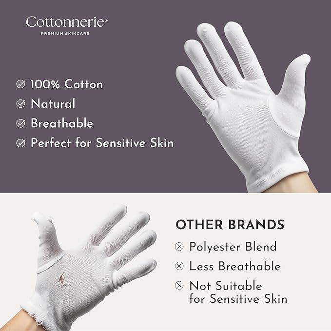 Cottonnerie Basics Cotton Gloves for Dry Hands Sleeping, Moisturizing Gloves Overnight, Hand Moisturizer Gloves, Moisture Gloves for Dry Hands Overnight, Sleeping Gloves, Large 4 Pairs