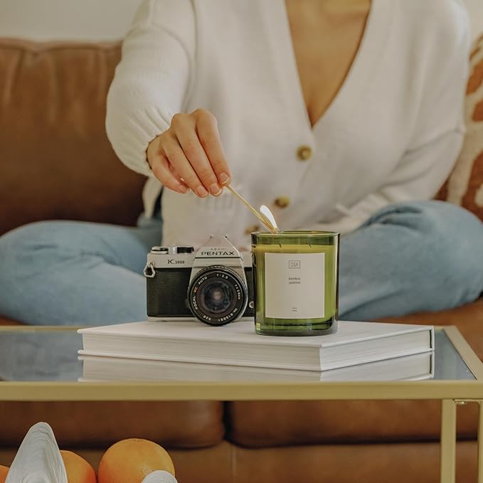 Craft & Kin 12oz Santal Woods Candle for Home | Premium Green Fall Scented Candles for Men | Made with Natural Soy | Gifts for Men and Women | Nature Collection