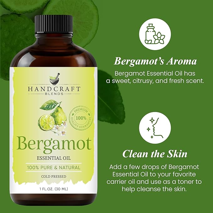 Handcraft Blends Bergamot Essential Oil – 1 Fl Oz – 100% Pure and Natural – Premium Grade Essential Oil for Diffuser and Aromatherapy, Skin, Massage, Candle and Soap Making Fragrance