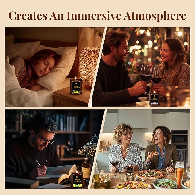 4 Pack Candles for Home Scented, 28 oz Soy Aromatherapy Candle Set, Mother's Day Candle Gifts for Women, Scents of Fresh Cut Roses/Lemon Lavender/Vanilla Cupcake/Amber Patchouli