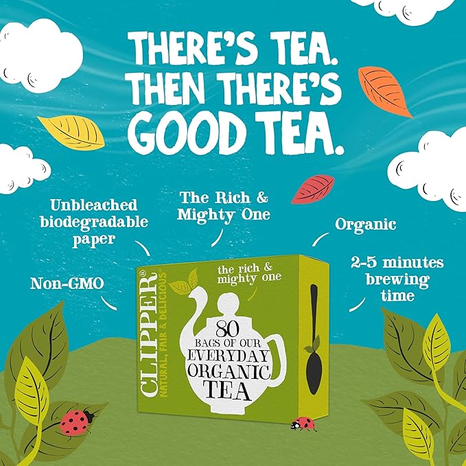 Clipper Tea, Organic Fairtrade Everyday, Organic, USDA Non-GMO, Fair Trade, Sustainable Caffeinated Tea, 1 Pack, 80 Unbleached Tea Bags