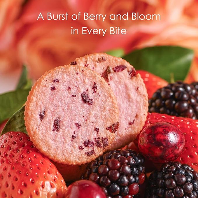 V-LOONG Rose & Multi Berries Biscuits, Vlife Baked Round Crackers, Sweet and Crispy Snacks, (1 PACK,7 Ounce)