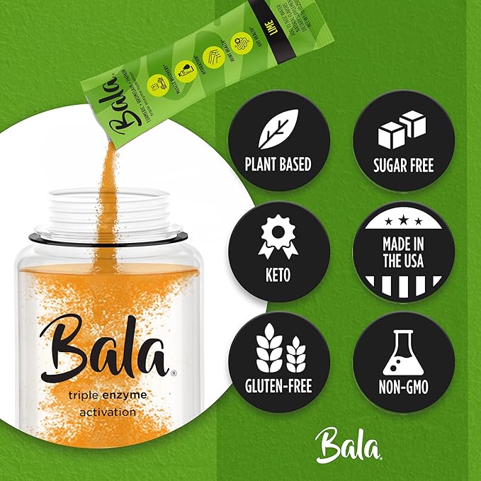 BALA Enzyme Hydration & Sugar-Free Drink Mix Powder - May contributes to Overall Wellness - Lime 0.25oz (30 Count)