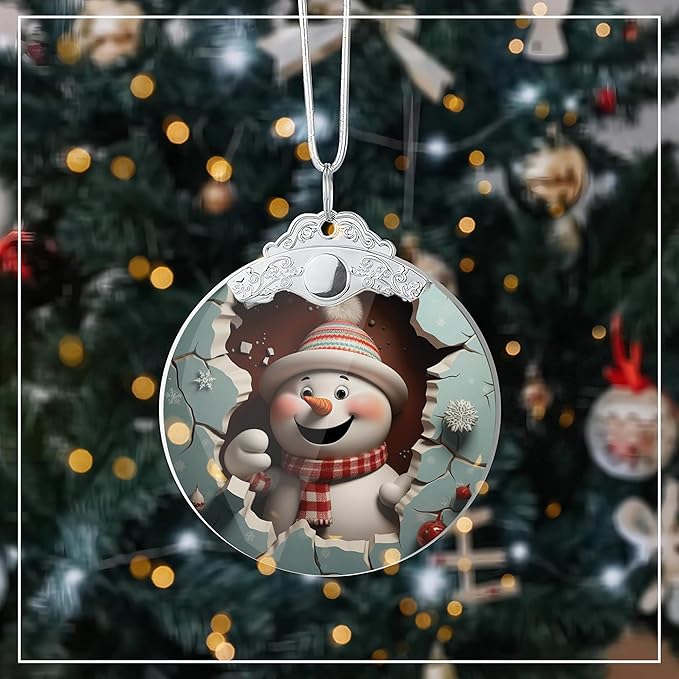 2025 Christmas Ornament, Christmas Tree 4 Inch Acrylic Ornament Art, Christmas Ornaments, Christmas Tree Ornaments, Gag Gifts Funny Adult, Christmas Decorations (Cute Snowman)