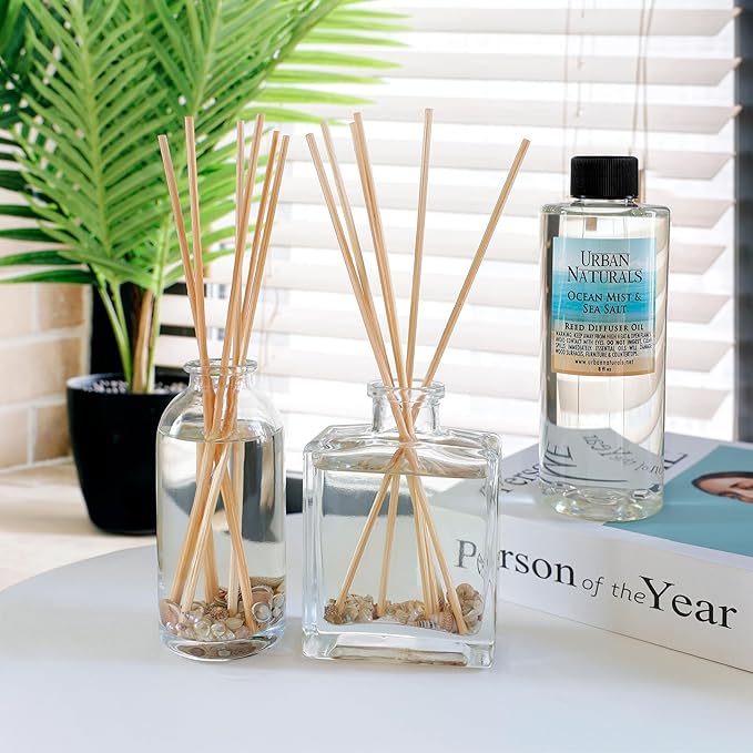 Urban Naturals Eucalyptus Sage Reed Diffuser Oil Gift Set – Eucalyptus, Sage, Mint, Lime & Cedarwood Essential Oils– Relaxing Scent – Sleek Rectangular Refillable Glass Bottle – Made in The USA