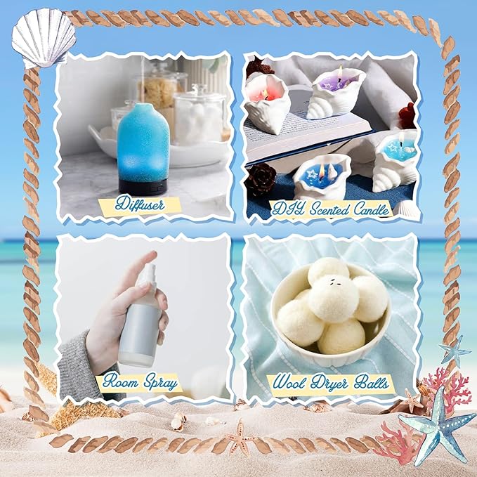 Beach Essential Oils Set, SNOWSEN Fragrance Oil for Diffuser, Candle Making, Soap Making, Spray,Sunbeam Coconut, Pineapple, Ocean Breeze, Sunset Cove, Golden Beach, Hawaiian Sea, Tropical Scented Oil