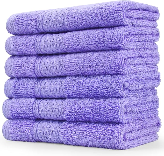 Cleanbear Wash Cloths Cotton Facecloths, Large Face Cloths 6 Ultra-Soft Washcloths for Bathroom and Guestroom, Fade-Resistant Face Towels 13 by 13 Inches (Lavender)