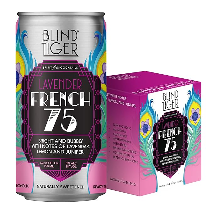 Blind Tiger Lavender French 75 8-Pack | Lavender, Cherry & Citrus Non-Alcoholic Sparkling Mocktail | Crafted with Natural Ingredients | Mixers, Cocktails, Mocktails | 8.4 fl oz Cans
