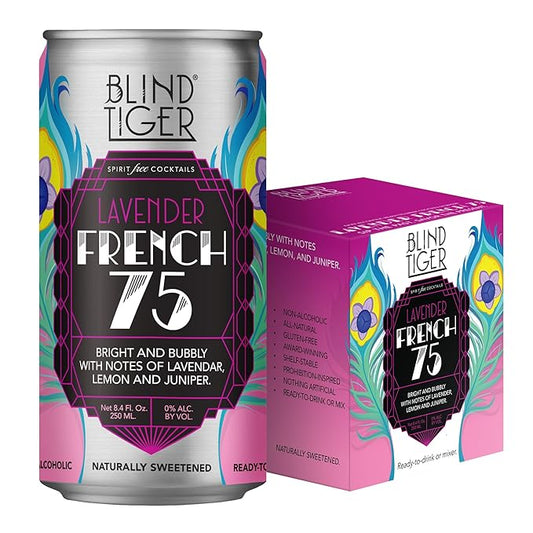 Blind Tiger Lavender French 75 8-Pack | Lavender, Cherry & Citrus Non-Alcoholic Sparkling Mocktail | Crafted with Natural Ingredients | Mixers, Cocktails, Mocktails | 8.4 fl oz Cans