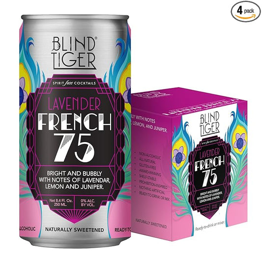 Blind Tiger Lavender French 75 4-pack – Premium Light Floral & Citrus Sparkling Non-Alcoholic Cocktail - Award-Winning Crafted Elegance - Ready to Drink or Mix - 8.4oz Per Can