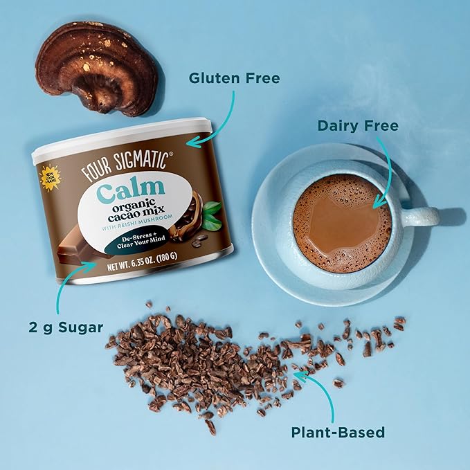 Four Sigmatic Mushroom Hot Cacao Mix with Reishi | Organic Reishi Mushroom with Cacao Powder | Stress Relief & Sleep Support | Vegan, Gluten-Free & Dairy-Free | 30 Serving Can