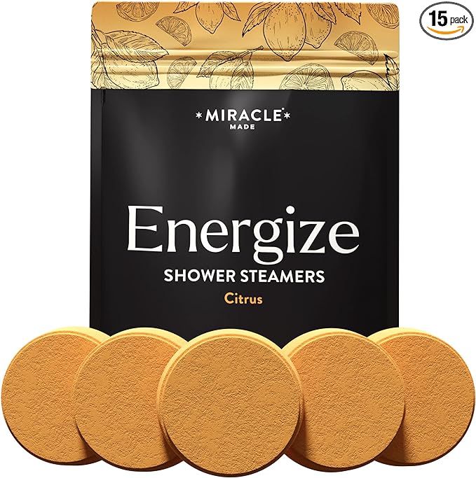 Miracle Made Citrus Mint Aromatherapy Shower Steamers – Essential Oil Shower Bombs for Relaxation, Nasal Relief & Daily Self-Care – 15 Shower Melt Tablets