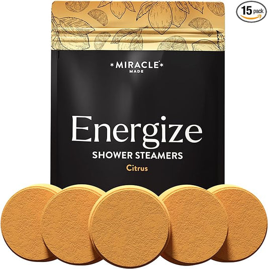 Miracle Made Citrus Mint Aromatherapy Shower Steamers – Essential Oil Shower Bombs for Relaxation, Nasal Relief & Daily Self-Care – 15 Shower Melt Tablets