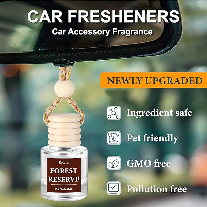 Hanging Car Air Freshener (Pack of 3) : Luxury Car Perfume for Women Men | Cute & Reusable Bottle with 45+ Days Long-Lasting Fragrance Oil Diffuser, Forest Reserve