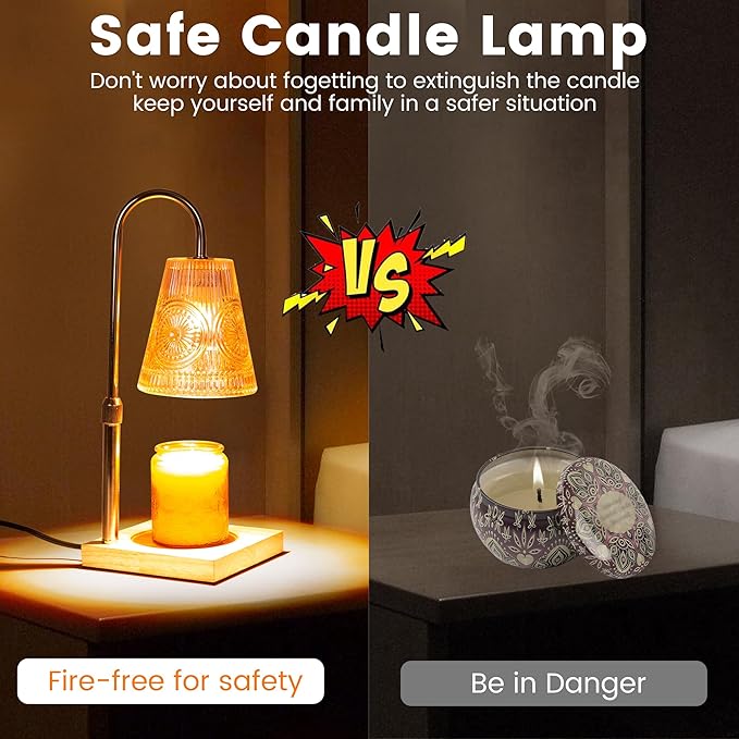 Candle Warmer Lamp with 2 Bulbs, Electric Candle Warmer with Timer -Adjustable Height and Dimmer LampCandle Warmer for Scented Jar Candles Wax Melt Warmer for Home Decor