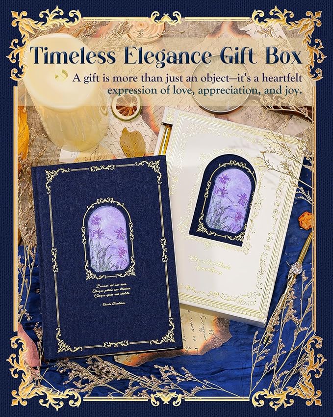 Thick Journal Notebook for Women & Girls, 360 Pages A5 Writing Journaling Notebook with Paintings, Women Journal for Writing, Vintage Journal with Gift Box & Pen for Women Gift Ideas (Midnight Blue)