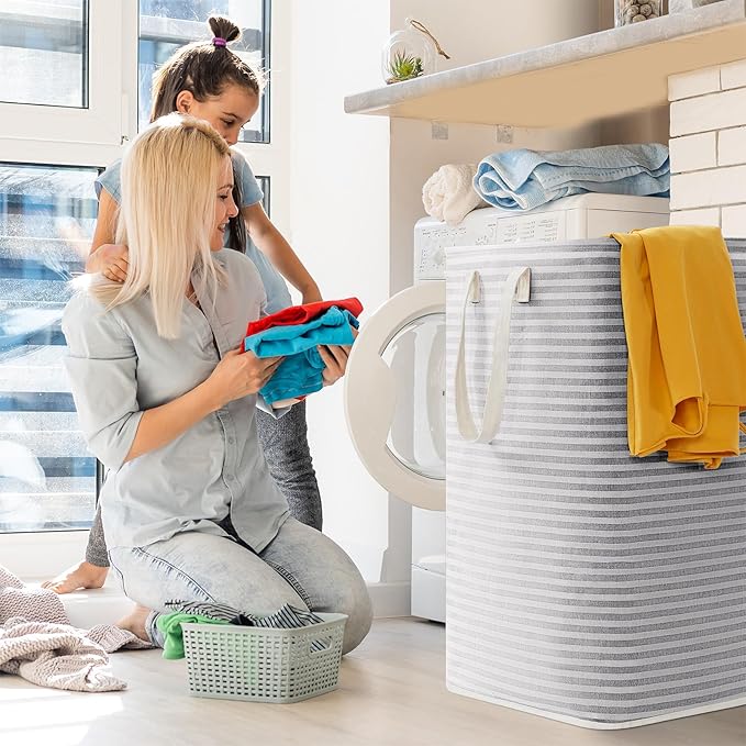 Lifewit 3 Pack Laundry Hamper Large Collapsible Laundry Baskets, Freestanding Waterproof Clothes Hamper with Easy Carry Handles in Laundry Room Bedroom Bathroom College Dorm for Adults, Gray, 3 x 80L