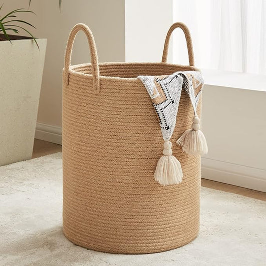 Fiona's magic 72L Large Woven Laundry Hamper, Tall Cotton Rope Storage Basket, Jute Baby Nursery Hamper for Blankets, Toys and Clothes in Bedroom and Living Room Organizing, Jute