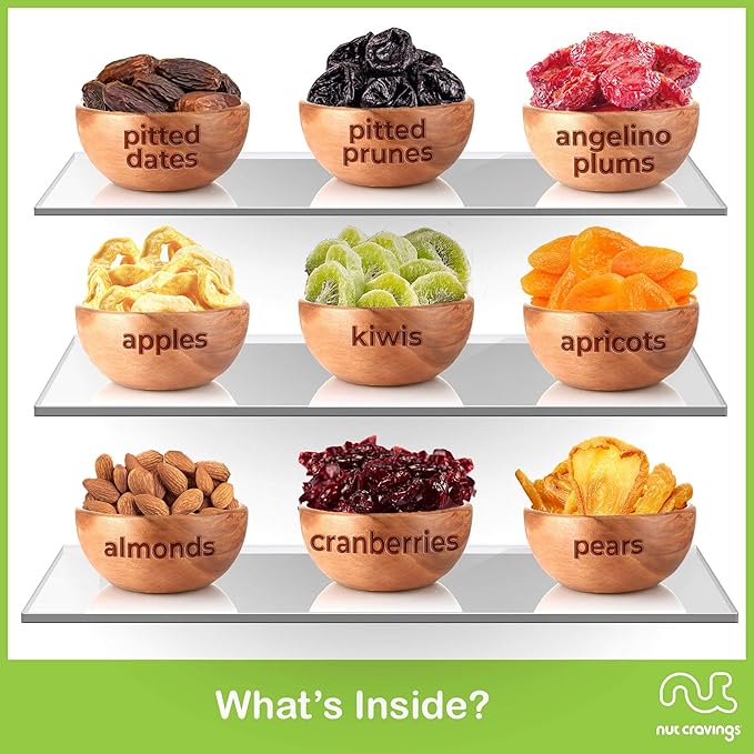 NUT CRAVINGS - Diwali Sweets Hamper Dried Fruit & Mixed Nuts Gift Basket in Wooden Apple-Shaped Tray (9 Assortments) Food Arrangement, Healthy Snack Care Package,