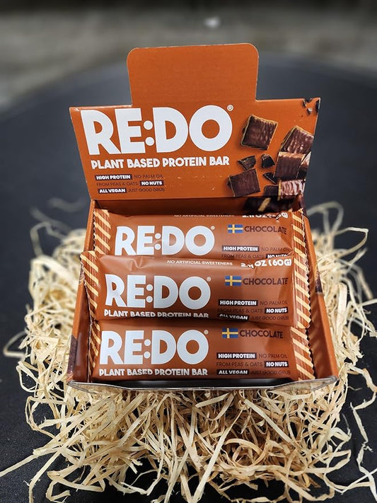 RE:DO Plant based Protein Bars I Swedish Chocolate 2.1oz bars I 12g Vegan Protein, Nutrition Protein Bars I High Protein Recovery Bars, No Palm oil I (9 count) (Large, Chocolate)