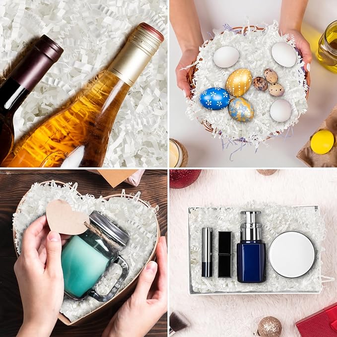 Darfukei Crinkle Paper Filler, 1/2LB(8 oz) Shredded Paper For Gift Baskets, White bridesmaid proposal gifts, Crinkle Cut Paper Shred For Birthdays, Weddings,Boxes Bags, Basket Filler, Anniversaries, Christmas, Gift Wrapping