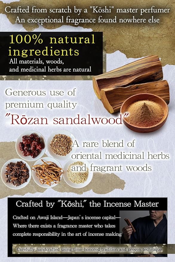 Sandalwood Spicy Premium Japanese Incense Sticks 60sticks Coreless Low Smoke Natural Charcoal Free Non Toxic Temple Kyoto Aroma Aromatherapy Meditation Calming Stress Relief Relaxation Yoga TOMORI