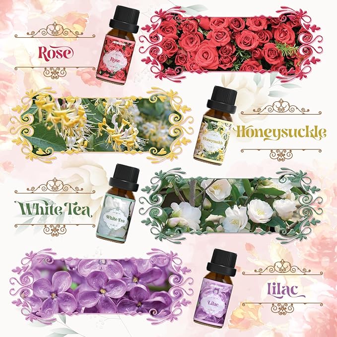 Floral Essential Oils Set, ARVIDSSON Natural Flower Essential Oil for Diffuser, Fragrance Oils for Candle Making, Lavender, Rose, Cherry Blossom, Jasmine, Gardenia and More, Gift for Women