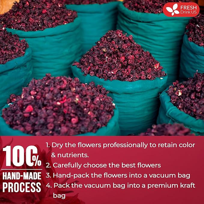FreshDrinkUS, Premium 21oz Hibiscus Flowers, 100% Natural & Pure from Hibiscus Flowers, Hibiscus Flower Herbal Tea, No Additives, No Caffeine, Vegan