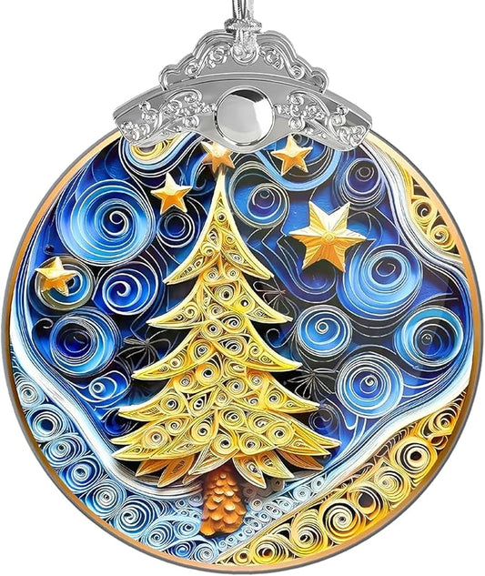 2025 Christmas Ornament, Stained Glass Effections, Christmas Tree 4 Inch Acrylic Ornament Art, White Elephant Gifts Car Interiors Decors, Christmas Decor (QuillingTree)