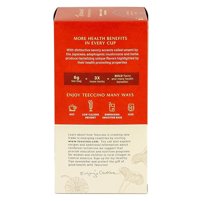Teeccino Reishi Eleuthero Tea - French Roast - Organic Mushroom Adaptogenic Herbal Tea, 3x More Herbs than Regular Tea Bags, Caffeine Free, Chicory Prebiotic - 25 Tea Bags