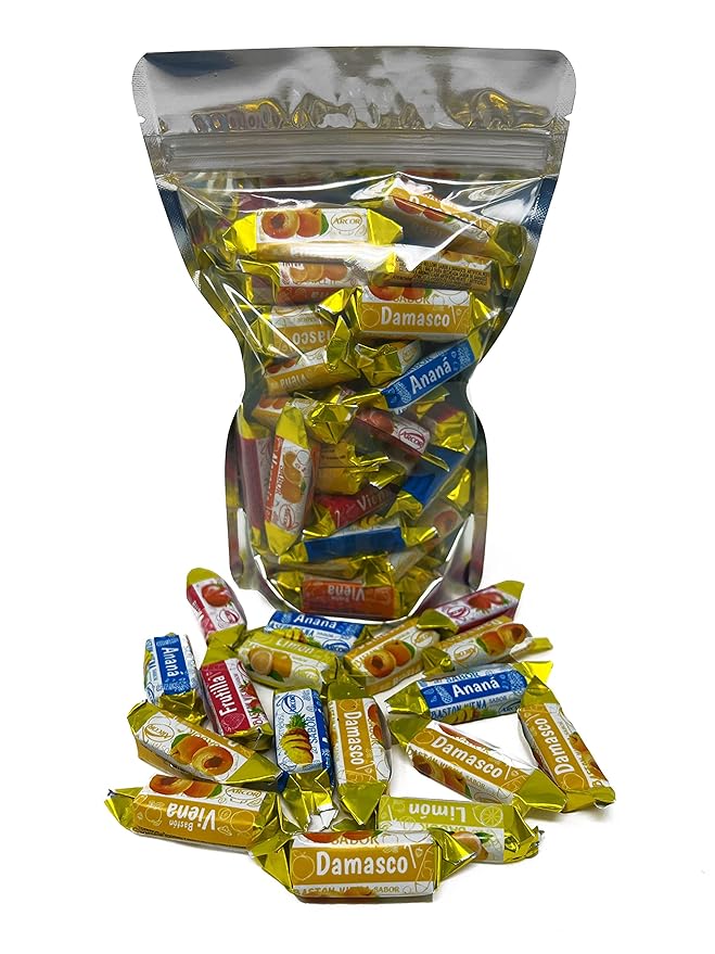 Halloween Fruity Hard Candy Filled With Real Fruit Pulp - 1 lbs - Peach, Strawberry, Pineapple, Orange and Lemon Flavored Bon Bons Filled with Real Fruit Pulp - American Vintage Candy Snack Assortment - Individually Wrapped, 16 oz.