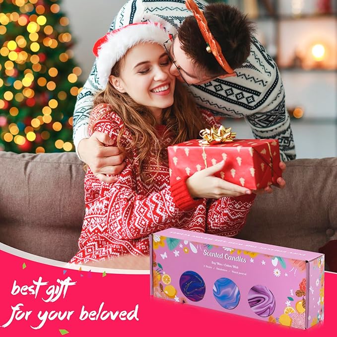 Hausware 3 Pack Scented Candles, 2.5 oz Aromatherapy Candles with Floral Scents,Soy Candles Set with 72H Burning Time,Ideal Gift for Womens(Lemon+Sage+Peony&Cherry Blossom)