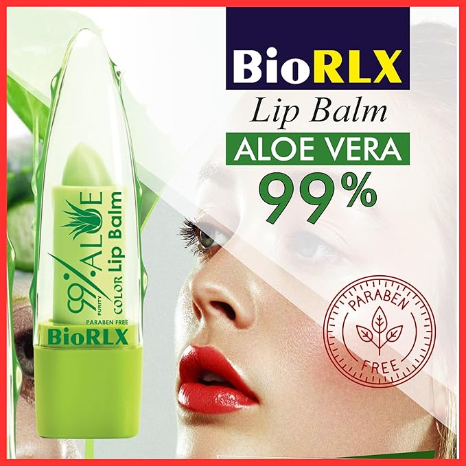 BioRLX 99% Purity Aloe Vera Lip Balm with Color(Tinted) (Twelve Lip Balms)