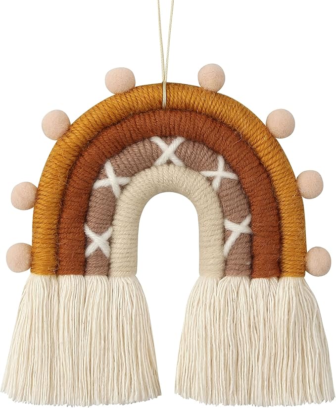 BOHO GARDEN Macrame Boho Rainbow Charm - Essential Oil Diffuser for Cars, Baby Nursery, Children's Bedroom, Home & Office - Colorful Decorative Hanging Air Freshener & Accessories - 3x4 - Rocky Road