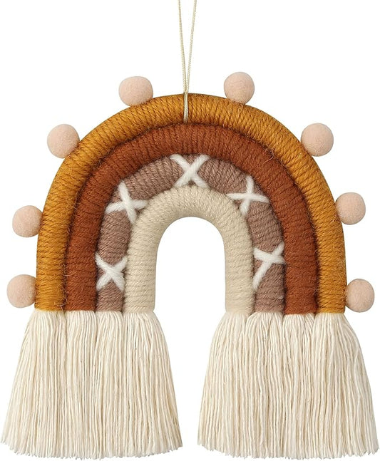 BOHO GARDEN Macrame Boho Rainbow Charm - Essential Oil Diffuser for Cars, Baby Nursery, Children's Bedroom, Home & Office - Colorful Decorative Hanging Air Freshener & Accessories - 3x4 - Rocky Road